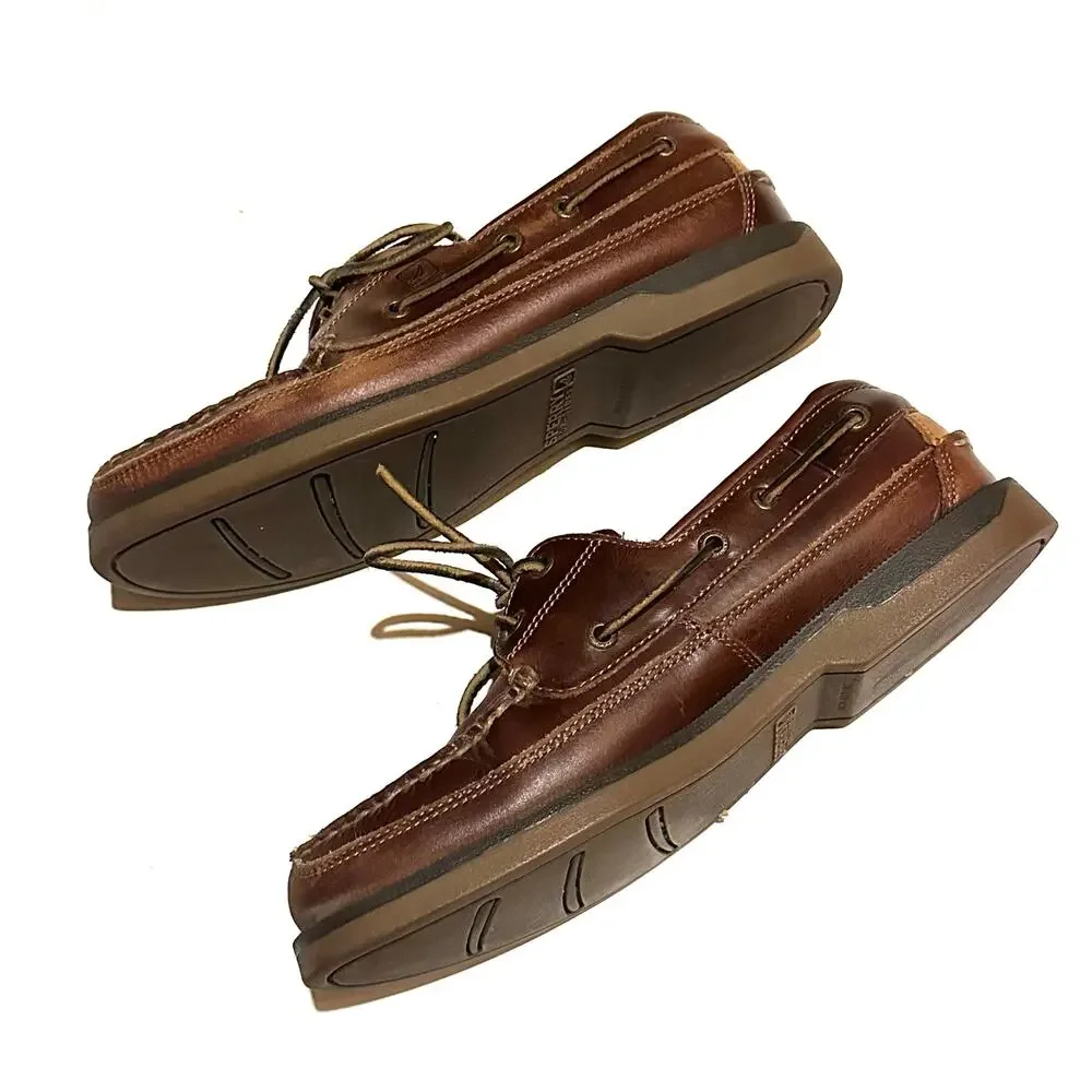 Sperry Top-Sider Mako 2-Eye Canoe Moc Brown Leather Dock Shoes Men's 9.5